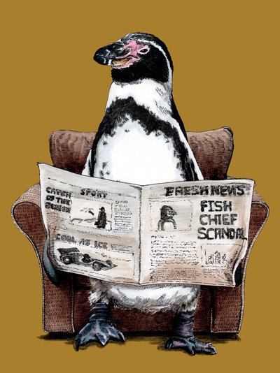 Pingüino de jubilación en amarillo dorado, 2020 de Mike Davis