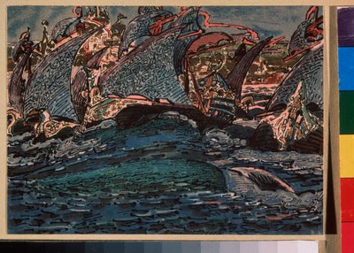 Veleros - Obra de Mikhail Alexandrovich Vrubel (Vrubel) (1856-1910), acuarela y tinta sobre papel de Mikhail Aleksandrovich Vrubel