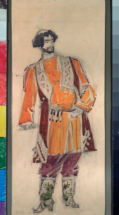 Traje preparatorio masculino para la ópera "La novia del zar" de Nicholas (Nikolai) Rimsky Korsakov (Rimsky-Korsakov) (1844-1908) (Diseño de vestuario para la ópera La novia del zar de N Rimsky Korsakov (Rimsky ).-Korsakov) - Obra de Mikhail Alexander de Mikhail Aleksandrovich Vrubel