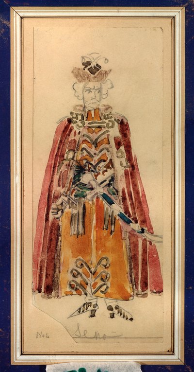Traje preparatorio para la ópera ""Mazepa"" de Piotr Tchaikovsky (1840-1893) (Diseño de vestuario para la ópera Mazepa de P Tchaikovsky) - Obra de Mikhail Alexandrovich Vrubel (Vrubel) (1856-1910), lápiz y gouache sobre papel, Arte escenográfico ruso - St de Mikhail Aleksandrovich Vrubel