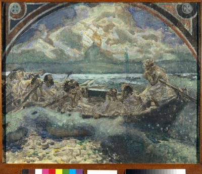 Jesús camina sobre el agua (Jesus Walks on Water) - Obra de Mikhail Alexandrovich Vrubel (Vrubel) (1856-1910), Acuarela, gouache, tinta y pluma sobre papel de Mikhail Aleksandrovich Vrubel