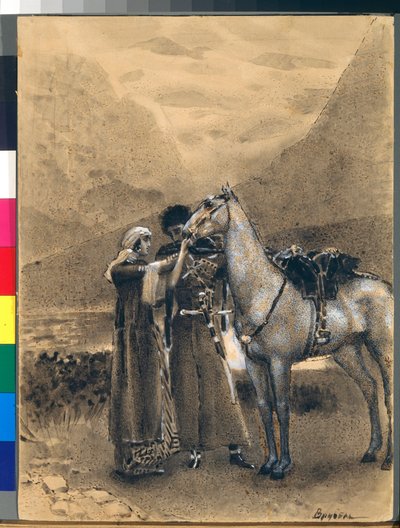 Despedida de Zara e Ismail - Ilustración del poema "Izmail-bey" (Izmail bey) de Mikhail Lermontov (1814-1841) - Obra de Mikhail Alexandrovich Vrubel (Vrubel) (1856-1910) de Mikhail Aleksandrovich Vrubel