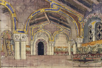 Diseño de escenario para la ópera La novia del zar de N. Rimsky-Korsakov, 1899 de Mikhail Aleksandrovich Vrubel
