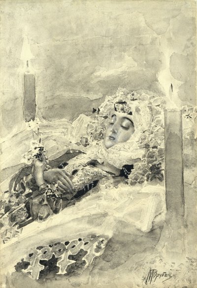 Tamara en el ataúd. Ilustración del poema El Demonio de Mijaíl Lérmontov, 1890-1891 de Mikhail Aleksandrovich Vrubel