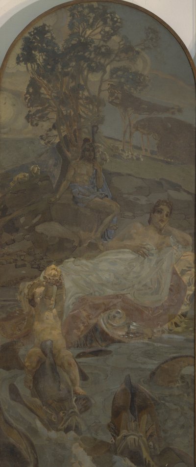 Venus, Amor y Paris, panel central del tríptico El juicio de Paris de Mikhail Aleksandrovich Vrubel