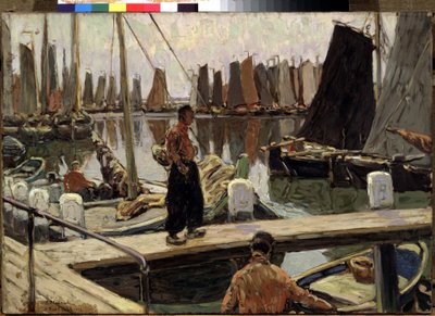 Veleros, quietud (Veleros, calma). Pintura de Mikhail Alexandrovich Demyanov (1873-1913). Óleo sobre tela de Mikhail Alexandrovich Demianov