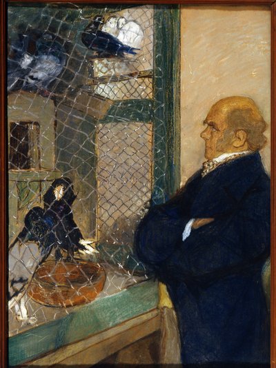 Charles Darwin (1809-1882) en el palomar de Downe (Inglaterra) (C. Darwin en el palomar de Downe). Obra de Mikhail Dmitrievich Ezuchevsky (1880-1928), pastel sobre cartón de Mikhail Dmitrievich Ezuchevsky