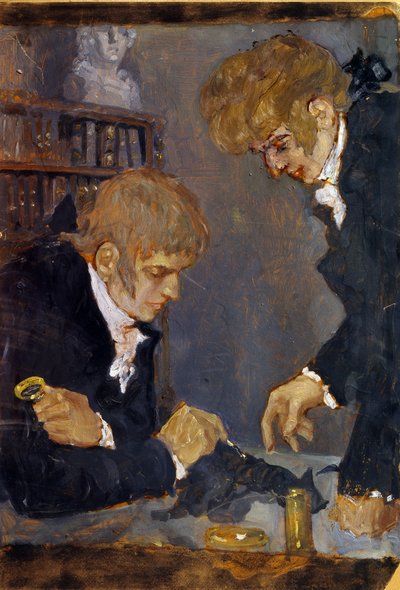 Frederic Georges Cuvier (1773-1838) y Etienne Geoffroy Saint Hilaire (1819-1842) (F. G. Cuvier y E. G. Saint Hilaire). Los dos científicos observan el cadáver de un animal. Obra de Mikhail Dmitrievich Ezuchevsky (1880-1928), óleo sobre papel de Mikhail Dmitrievich Ezuchevsky