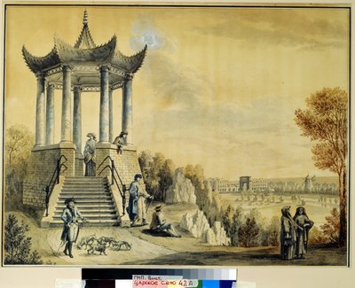 El Pabellón Grand Caprice en el Parque Catherine en Tsarkoye Selo. Obra de Mikhail Matveevich Ivanov (1758-1823), acuarela y tiza sobre papel, finales del siglo XVIII. Arte ruso del siglo XVIII. En s de Mikhail Matveevich Ivanov