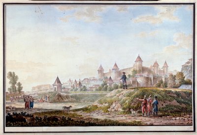 Vista de la fortaleza de Tighina en Bendery en Moldavia - Acuarela sobre papel de Mikhail Matveevich Ivanov (1758-1823) de Mikhail Matveevich Ivanov