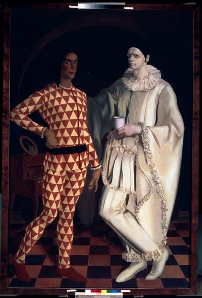 Arlequín y Pierrot (Autorretratos, con trajes de la Comedia dell Arte) - Arlequín y Pierrot (Autorretratos) - Pintura de Alexander Yevgenyevich Yakovlev (Alexander Yacovleff) (1887-1938), óleo sobre lienzo de Mikhail Nikolayevich Yakovlev