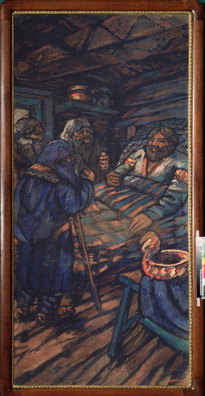 La boda del Gran Duque Vladimir I Svyatoslavich (958-1015) Vladimir alite está rodeado de tres ancianos - Pintura de Mikhail Nikolayevich Yakovlev (1880-1942), óleo de Mikhail Nikolayevich Yakovlev