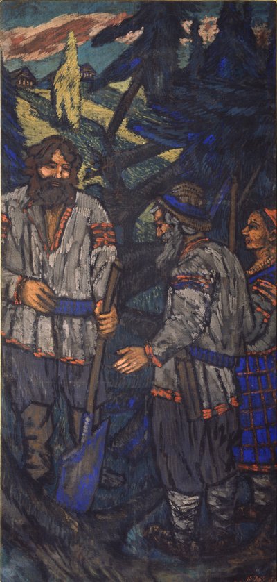 La boda del Gran Duque Vladimir I. Svyatoslavich Tríptico, panel lateral, 1920s de Mikhail Nikolayevich Yakovlev