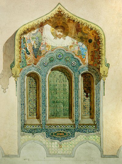 Diseño para un marco de ventana de azulejos cerámicos para la Iglesia Rusa en Niza de Mikhail Preobrazhensky
