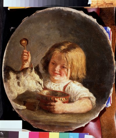 El desayuno. Pintura de Mikhail Sergeyevich Bashilov (1821-1870). Óleo sobre lienzo, 29 x 25,2 cm de Mikhail Sergeyevich Bashilov