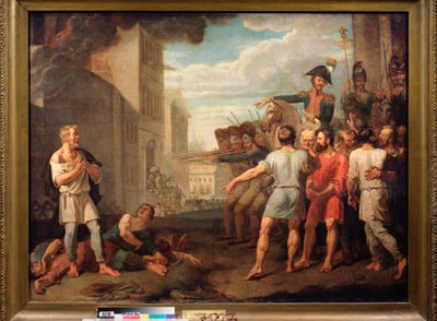 La ejecución de los rusos por los soldados franceses en 1812 (Episodio de las Guerras Napoleónicas, Campaña de Rusia) - Pintura de Mikhail Tikhonov (1789-1862), óleo sobre lienzo de Mikhail Tikhonov