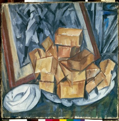 Naturaleza muerta - Pintura de Mikhail Vasilyevich Le Dantyu (1891-1917), óleo sobre lienzo, cubismo - Colección privada de Mikhail Vasilevich Le Dantu