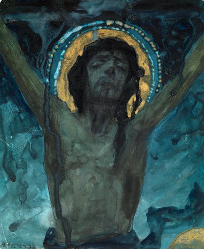 ""Cristo en la cruz"" Pintura de Mikhail Vasilyevich Nesterov (1862-1942) Dim 19x15,5 cm Colección particular de Mikhail Vasilievich Nesterov