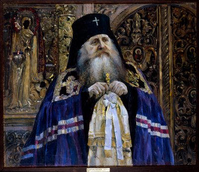 Portrait de Antoine, Metropolite de Kiev et de Galicie (1863-1936) (Retrato del Metropolitano Antonio de Kiev y Galicia) - Óleo sobre lienzo de Mikhail Vasilyevich Nesterov (1862-1942) de Mikhail Vasilievich Nesterov