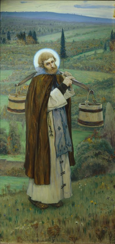 San Sergio trabaja Tríptico, Parte izquierda de Mikhail Vasilievich Nesterov