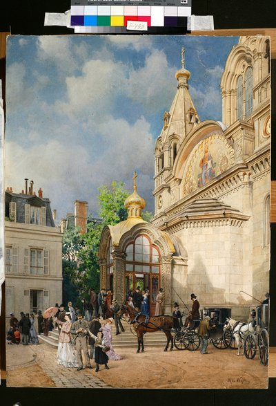 Gente saliendo de una iglesia ortodoxa - Obra de Mikhail Yakovlevich Villie (1838-1910) de Mikhail Yakovlevich Villie