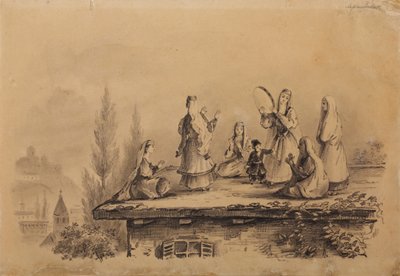 Mujeres georgianas en el techo Lezghinka de Mikhail Yuryevich Lermontov