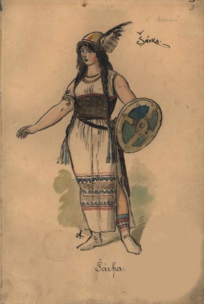 Sarka. Diseño de vestuario para la ópera Sarka de Zdenek Fibich, 1897 de Mikolas Ales