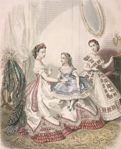 Dos mujeres y una niña pequeña con las últimas modas de interior de Millia Lacouriere