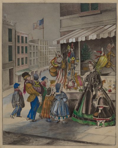 Litografía coloreada: Nochevieja, c. 1936 de Mina Lowry