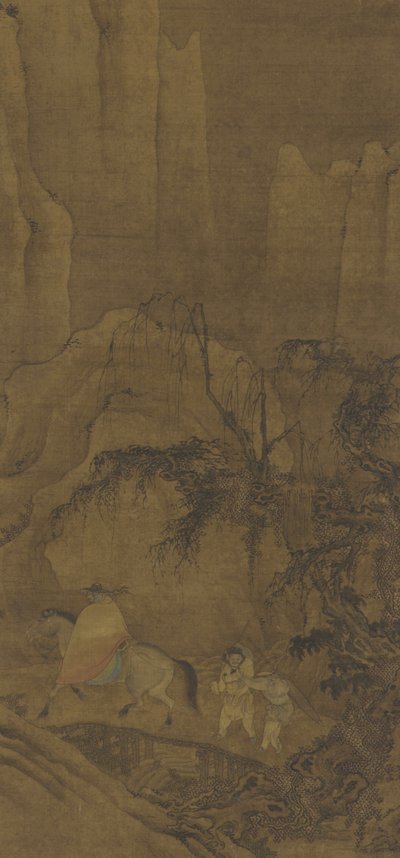 Un viajero a caballo con asistentes de Ming Dynasty Chinese School