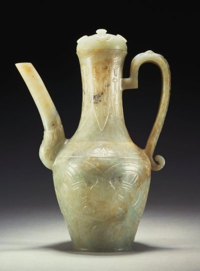 Una jarra de jade celadón tardía Ming con tapa de Ming Dynasty Chinese School
