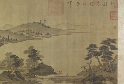 Río de otoño bajo la lluvia y las nubes de Ming Dynasty Chinese School
