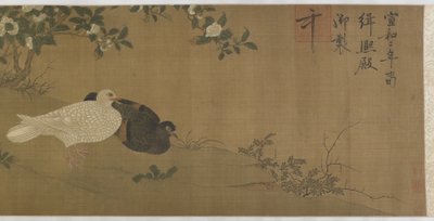 Camelias, palomas y aves cantoras de Ming Dynasty Chinese School