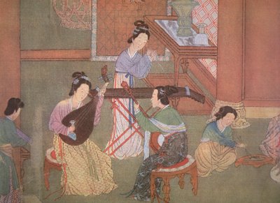Lut chino, guitarra de luna y cítara de mesa de Ming Dynasty Chinese School