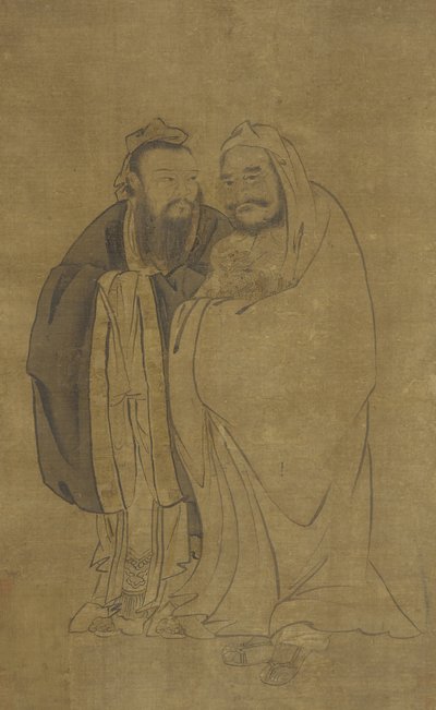 Confucio y Buda acunando un Qilin de Ming Dynasty Chinese School