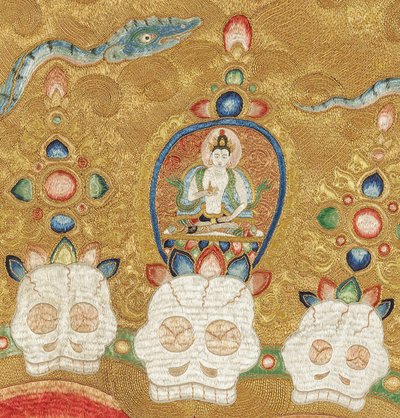 Detalle de Thangka imperial de seda bordada de Ming Dynasty Chinese School