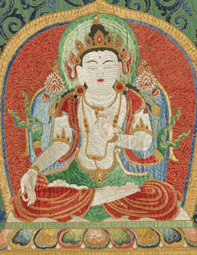 Detalle de Thangka imperial de seda bordada de Ming Dynasty Chinese School