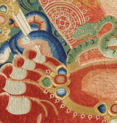 Detalle de Thangka imperial de seda bordada de Ming Dynasty Chinese School