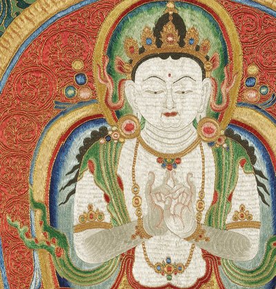 Detalle de Thangka imperial de seda bordada de Ming Dynasty Chinese School