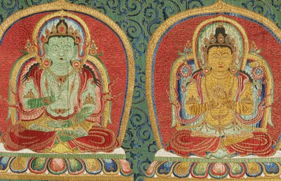 Detalle de Thangka imperial de seda bordada de Ming Dynasty Chinese School