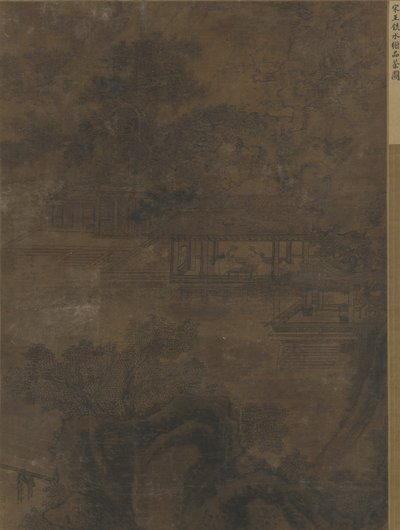 Paisaje: dos hombres en un pabellón bajo los árboles de Ming Dynasty Chinese School