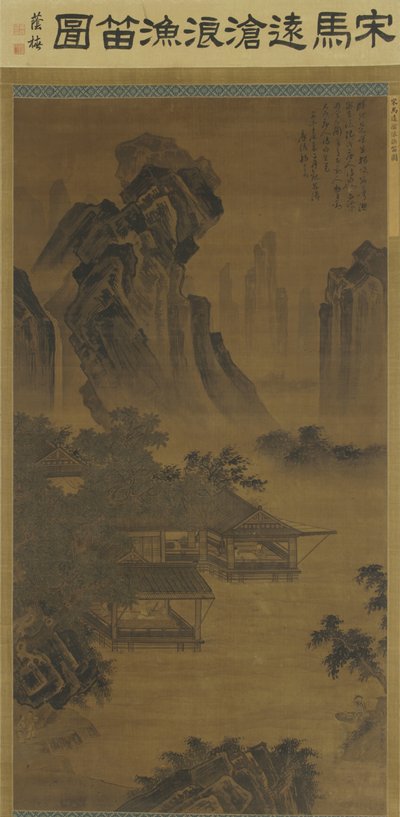 Escuchando una flauta en un pabellón junto al lago de Ming Dynasty Chinese School