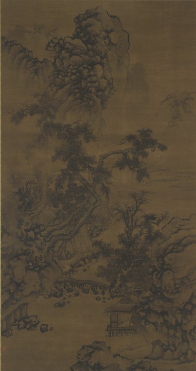 Escuchando los Pinos en un Pabellón junto al Río de Ming Dynasty Chinese School
