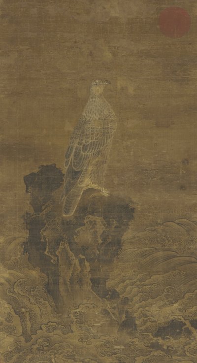 Halcón peregrino en una roca entre olas, c.1500 de Ming Dynasty Chinese School