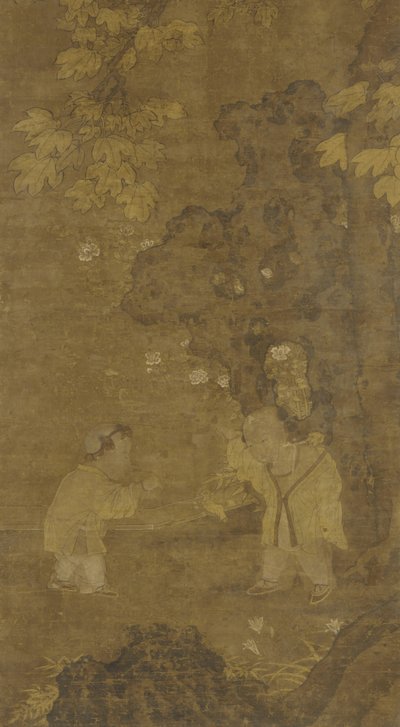 Dos niños jugando con la marioneta de un león, siglo XV-XVI de Ming Dynasty Chinese School