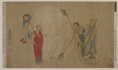 Lavando el elefante de Ming Dynasty Chinese School