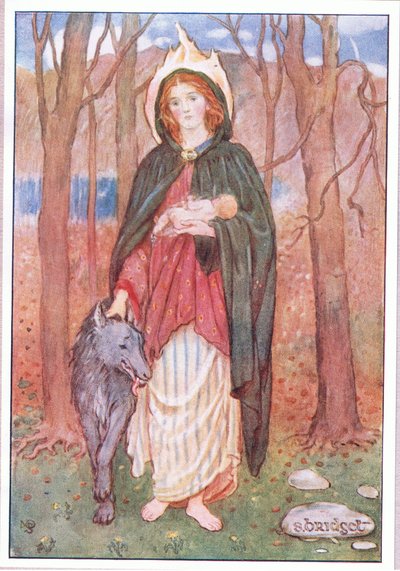 Santa Brígida del Manto (litografía en color) de Minnie Didbin Spooner