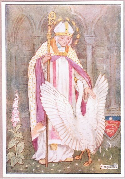 Litografía de San Hugo y el cisne blanco de Minnie Didbin Spooner