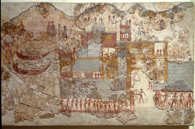 Arte minoico: barcos. Fresco de Akrotiri en Santorini. Siglo XVI a.C. Atenas, Museo Arqueológico Nacional de Minoan