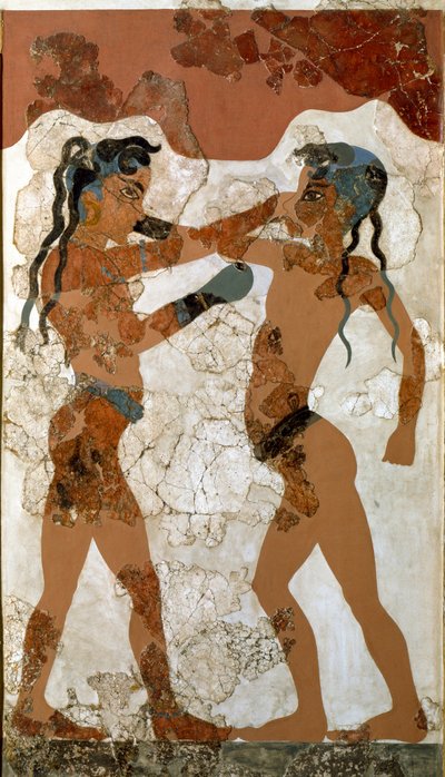 Arte minoico: lucha entre dos boxeadores Fresco de Akrotiri en Santorini. Siglo XVI a.C. Atenas, Museo Arqueológico Nacional de Minoan